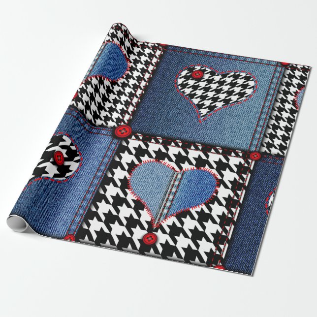 Seamless background pattern. Patchwork of denim fa Wrapping Paper (Unrolled)