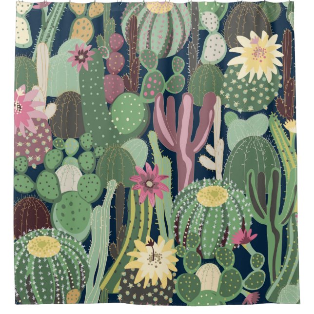 seamless background with cactus shower curtain (Front)