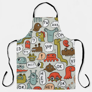 seamless background with cute cartoon monsters apron