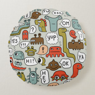 seamless background with cute cartoon monsters round cushion