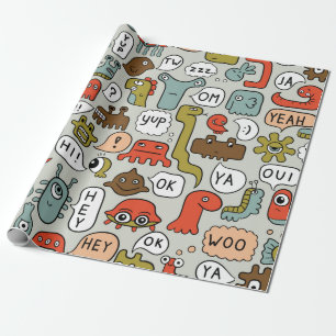 seamless background with cute cartoon monsters wrapping paper