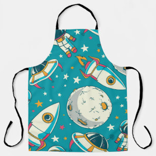 Seamless background with cute doodle astronauts, p apron