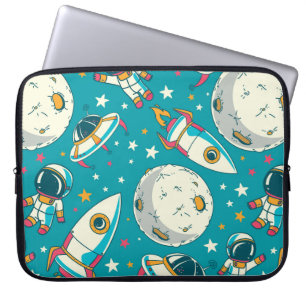 Seamless background with cute doodle astronauts, p laptop sleeve