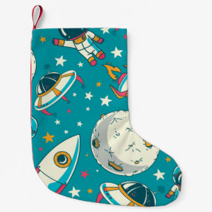 Seamless background with cute doodle astronauts, p small christmas stocking