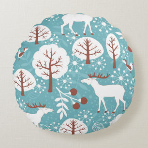 Seamless background with deer for winter and chris round cushion