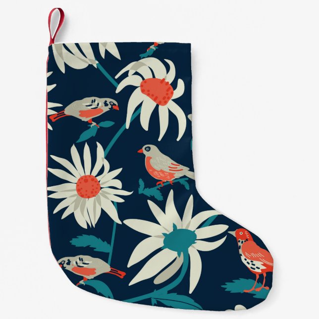 Seamless background with flowers and birds small christmas stocking (Front)
