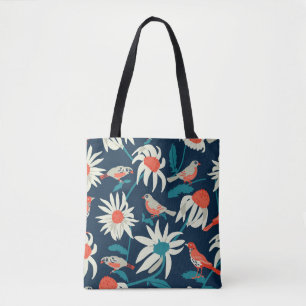 Seamless background with flowers and birds tote bag