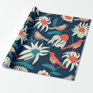 Seamless background with flowers and birds wrapping paper