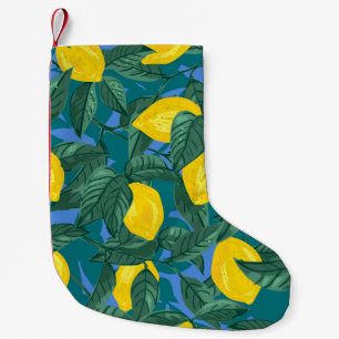 Seamless background with lemons and leaves. Citrus Small Christmas Stocking