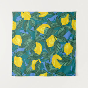 Seamless background with lemons and leaves. Citrus Tapestry