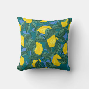 Seamless background with lemons and leaves cushion