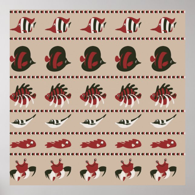 Seamless background with marine life - crab and di poster (Front)