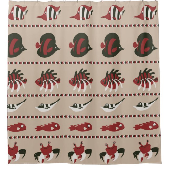 Seamless background with marine life - crab and di shower curtain (Front)