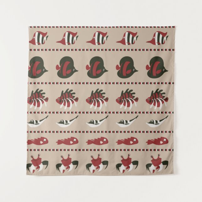 Seamless background with marine life - crab and di tapestry (Front)