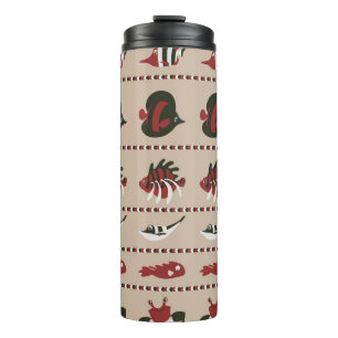 Seamless background with marine life - crab and di thermal tumbler