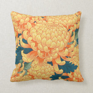 Seamless background with yellow flowers Japanese c Cushion