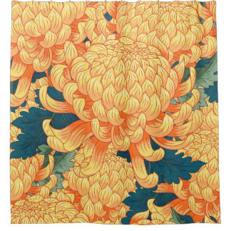 Seamless background with yellow flowers Japanese c Shower Curtain