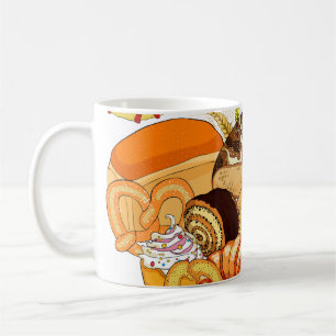 Seamless bakery products, vintage style. coffee mug