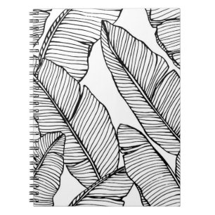 Seamless banana leaf pattern background. Black and Notebook