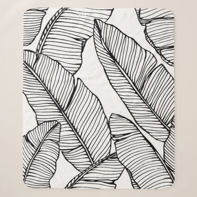 Seamless banana leaf pattern background. Black and Sherpa Blanket (Front)