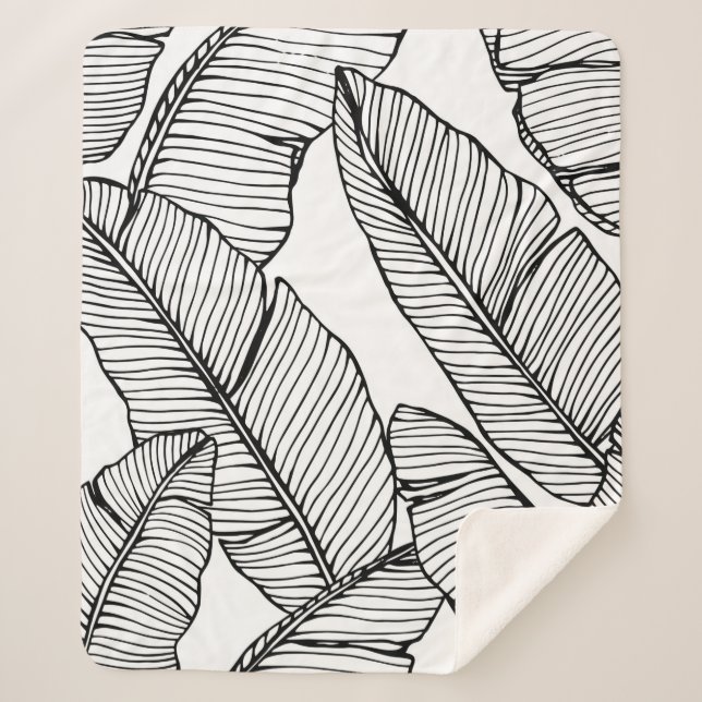Seamless banana leaf pattern background. Black and Sherpa Blanket (Front)