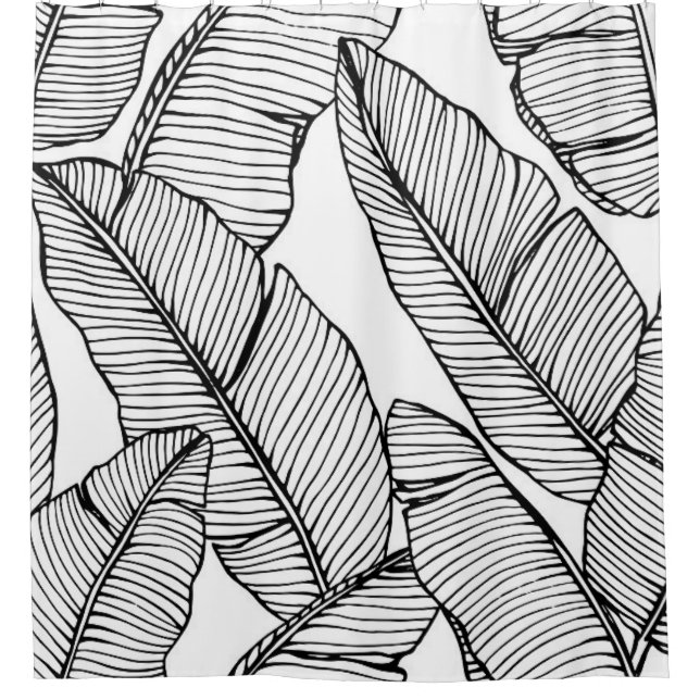 Seamless banana leaf pattern background. Black and Shower Curtain (Front)
