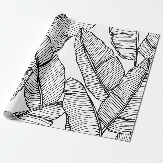 Seamless banana leaf pattern background. Black and Wrapping Paper (Unrolled)