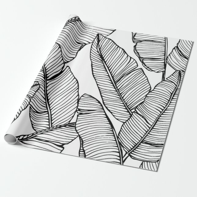 Seamless banana leaf pattern background. Black and Wrapping Paper (Unrolled)