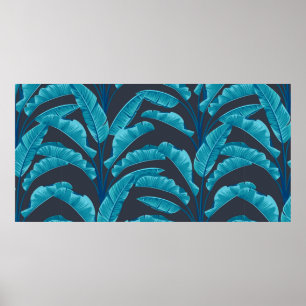 Seamless banana leaves. Vintage tropical pattern b Poster