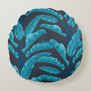 Seamless banana leaves. Vintage tropical pattern b Round Cushion