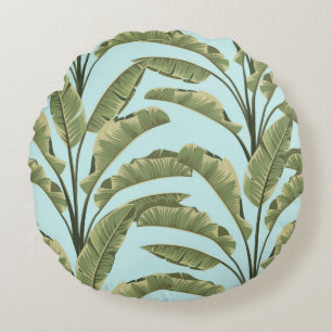 Seamless banana leaves. Vintage tropical pattern b Round Cushion