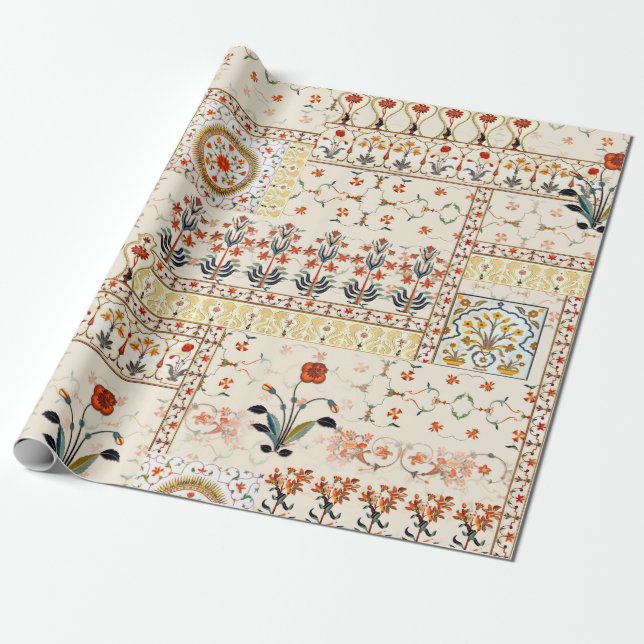 Seamless beautiful mughal floral with ethnic paisl wrapping paper (Unrolled)