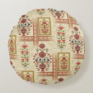 Seamless beautiful mughal flower motif with patter round cushion
