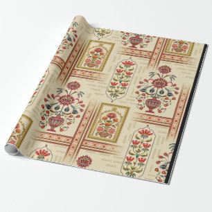 Seamless beautiful mughal flower motif with patter wrapping paper