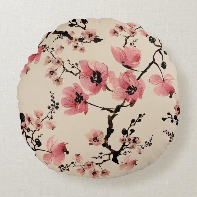 Seamless beautiful print of watercolor flowers. St Round Cushion (Front)