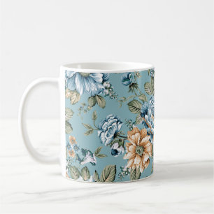 Seamless beautiful watercolor botanical flower wit coffee mug