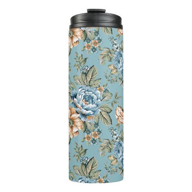 Seamless beautiful watercolor botanical flower wit thermal tumbler (Front)