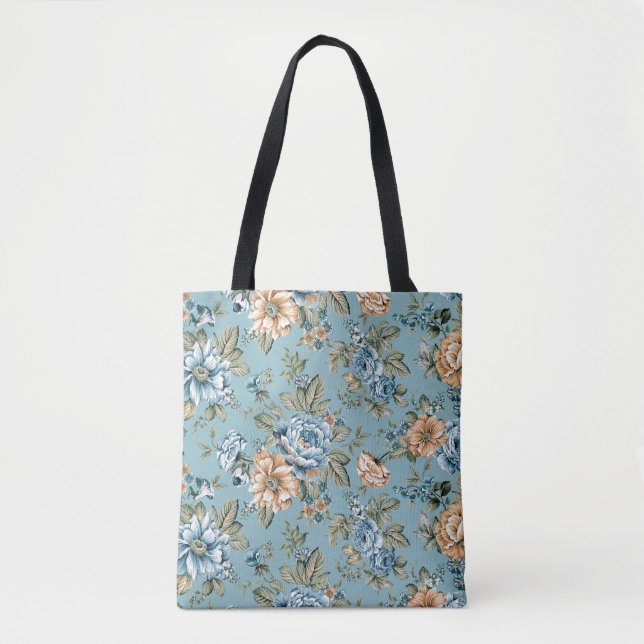 Seamless beautiful watercolor botanical flower wit tote bag (Front)