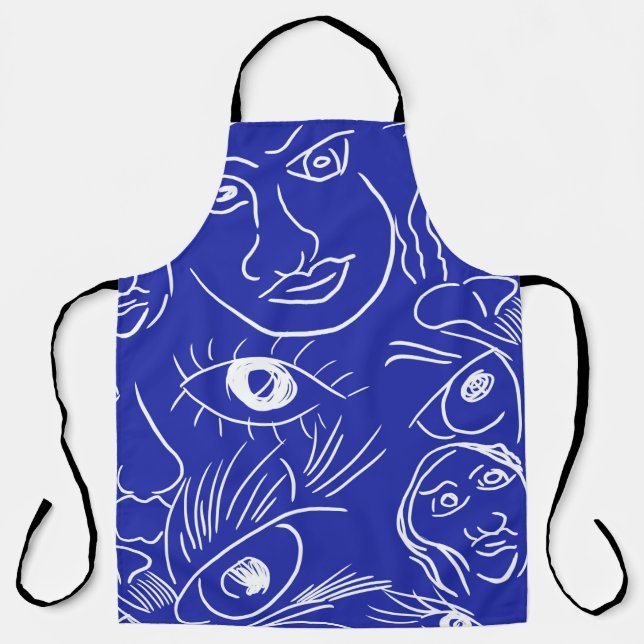 Seamless beauty face one line drawing isolated on  apron (Front)