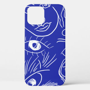 Seamless beauty face one line drawing isolated on iPhone 12 case