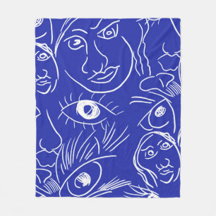 Seamless beauty face one line drawing isolated on fleece blanket