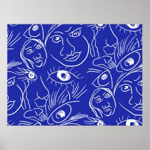 Seamless beauty face one line drawing isolated on  poster