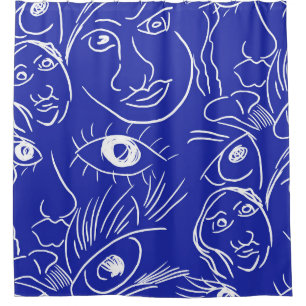 Seamless beauty face one line drawing isolated on shower curtain