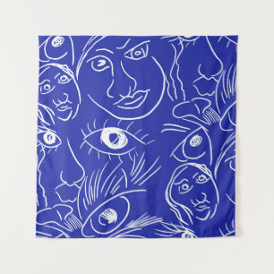 Seamless beauty face one line drawing isolated on tapestry