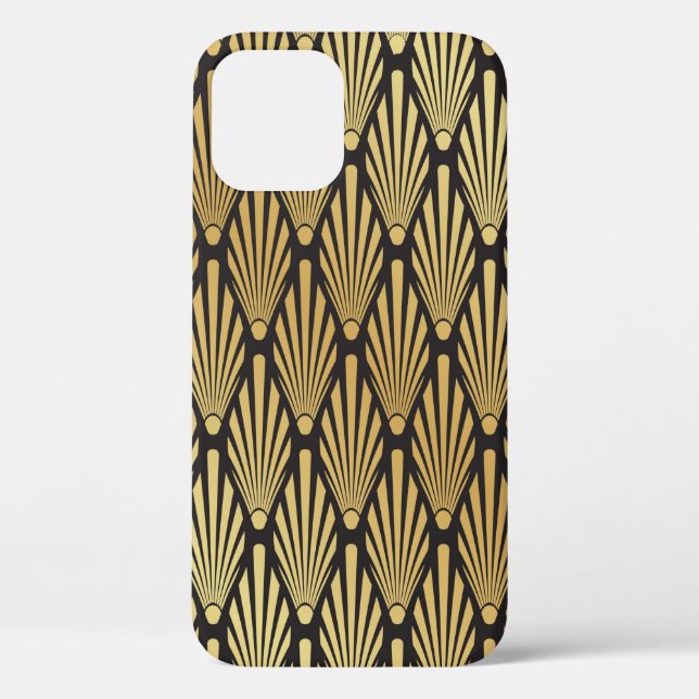 Seamless black and gold Art Deco palm leaf pattern Case-Mate iPhone Case (Back)