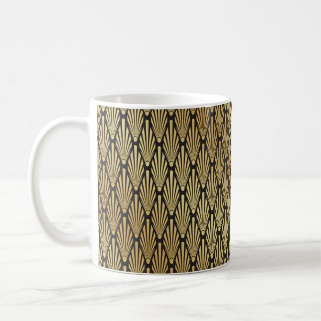Seamless black and gold Art Deco palm leaf pattern Coffee Mug (Left)