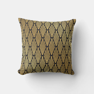 Seamless black and gold Art Deco palm leaf pattern Cushion