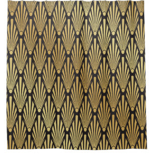 Seamless black and gold Art Deco palm leaf pattern Shower Curtain