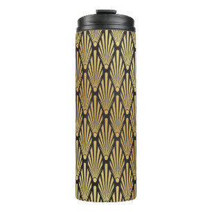 Seamless black and gold Art Deco palm leaf pattern Thermal Tumbler