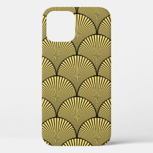 Seamless black and gold japanese art deco floral w iPhone 12 case